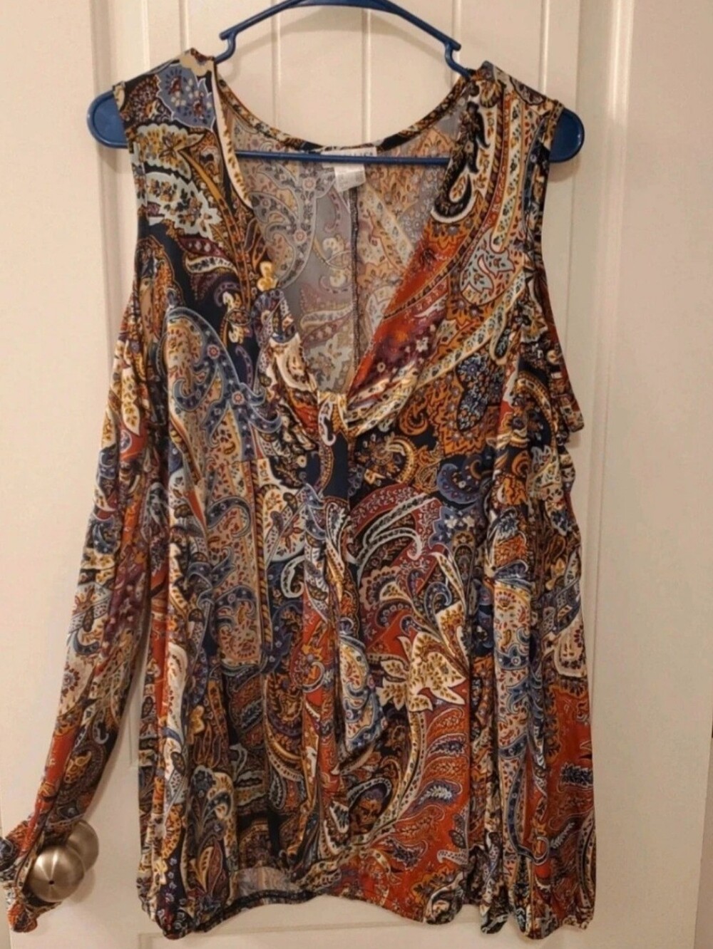 Venus Women's Cold-Shoulder Paisley V-Neck Top Blouse Size 1X 🧡